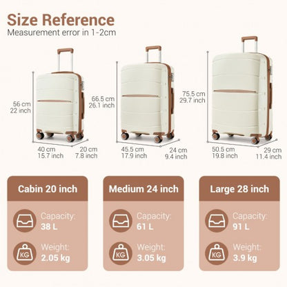 KSK2591 - Kono 20-Inch PP Modern Scratch-Resistant Cabin Suitcase with TSA Lock & Stylish Brown Accents - Cream and Brown