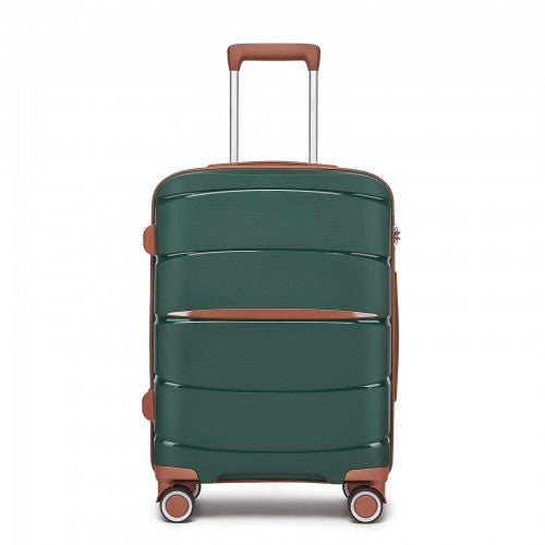 KSK2591 - Kono 20-Inch PP Modern Scratch-Resistant Cabin Suitcase with TSA Lock & Stylish Brown Accents - Green and Brown