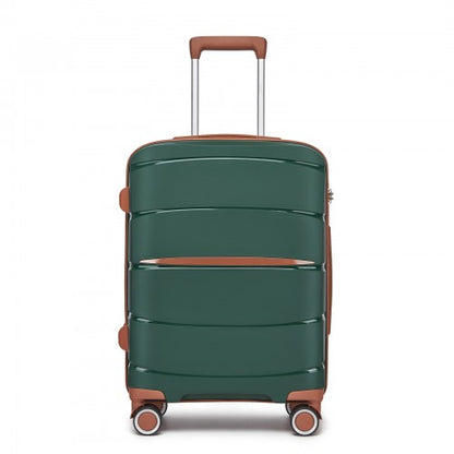 KSK2591 - Kono 20-Inch PP Modern Scratch-Resistant Cabin Suitcase with TSA Lock & Stylish Brown Accents - Green and Brown