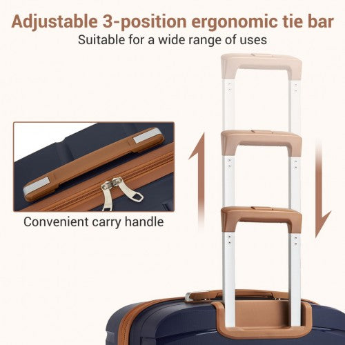 KSK2591 - Kono 20-Inch PP Modern Scratch-Resistant Cabin Suitcase with TSA Lock & Stylish Brown Accents - Navy and Brown