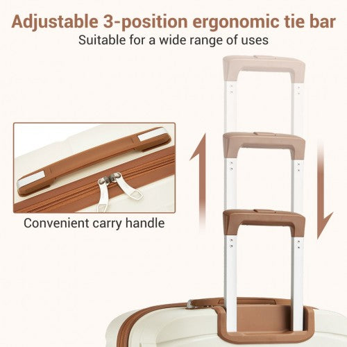 KSK2591 - Kono 20-Inch PP Modern Scratch-Resistant Cabin Suitcase with TSA Lock & Stylish Brown Accents - Cream and Brown