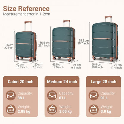 KSK2591 - Kono 20-Inch PP Modern Scratch-Resistant Cabin Suitcase with TSA Lock & Stylish Brown Accents - Green and Brown