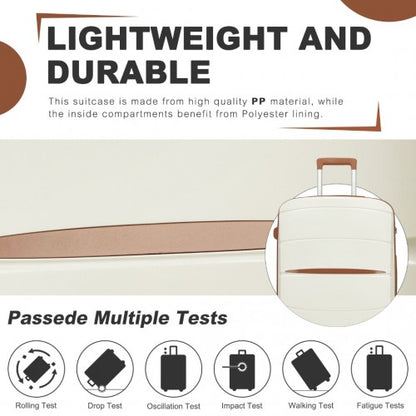 KSK2591 - Kono 20-Inch PP Modern Scratch-Resistant Cabin Suitcase with TSA Lock & Stylish Brown Accents - Cream and Brown