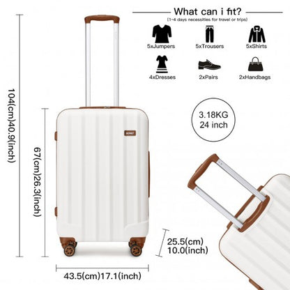 K1773-1L - Kono 24 Inch Striped ABS+PC Hard Shell Luggage with 360-Degree Spinner Wheels - Cream
