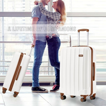 K1773-1L - Kono 24 Inch Striped ABS+PC Hard Shell Luggage with 360-Degree Spinner Wheels - Cream