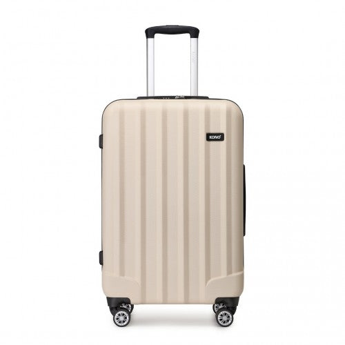 K1773-1L - Kono 24 Inch Striped ABS+PC Hard Shell Luggage with 360-Degree Spinner Wheels - Beige