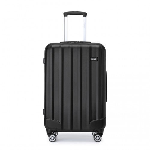 K1773-1L - Kono 24 Inch Striped ABS+PC Hard Shell Luggage with 360-Degree Spinner Wheels - Black