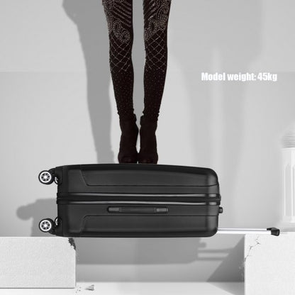 K1773-1L - Kono 24 Inch Striped ABS+PC Hard Shell Luggage with 360-Degree Spinner Wheels - Black