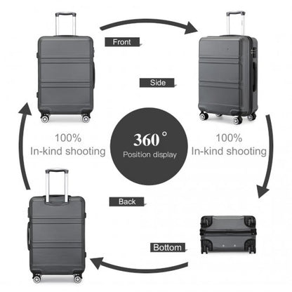 K1871-1L - Kono ABS 24 Inch Sculpted Horizontal Design Suitcase - Grey