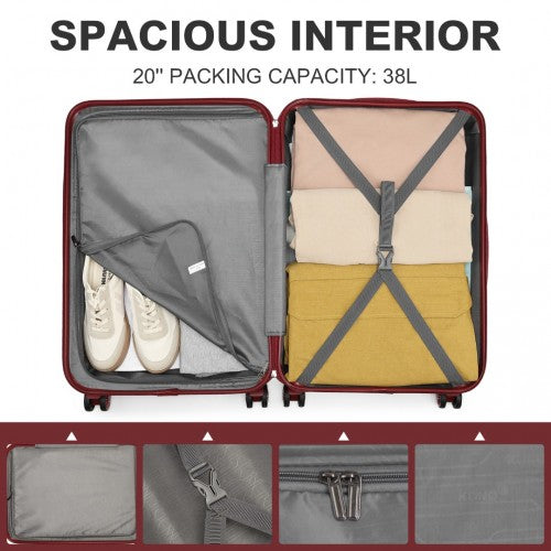 K1871-1L - Kono ABS 24 Inch Sculpted Horizontal Design Suitcase - Burgundy