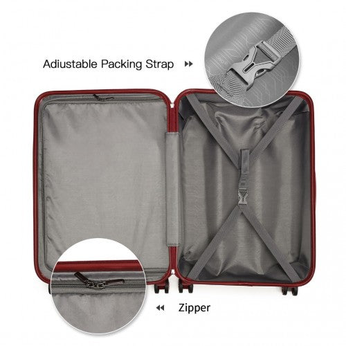 K1871-1L - Kono ABS 24 Inch Sculpted Horizontal Design Suitcase - Burgundy