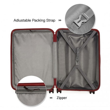 K1871-1L - Kono ABS 24 Inch Sculpted Horizontal Design Suitcase - Burgundy