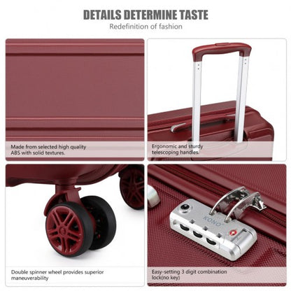 K1871-1L - Kono ABS 24 Inch Sculpted Horizontal Design Suitcase - Burgundy