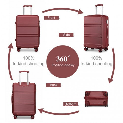 K1871-1L - Kono ABS 24 Inch Sculpted Horizontal Design Suitcase - Burgundy