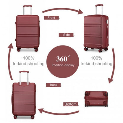 K1871-1L - Kono ABS 24 Inch Sculpted Horizontal Design Suitcase - Burgundy