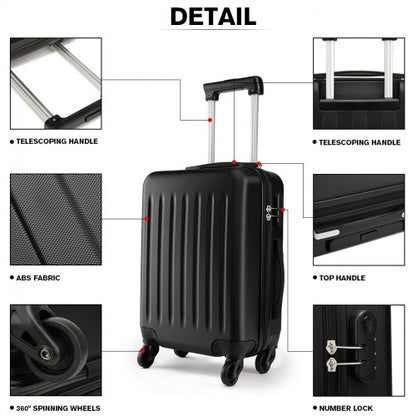 K1872L - Kono 24 Inch ABS Hard Shell Luggage 4 Wheel Spinner Suitcase - Black
