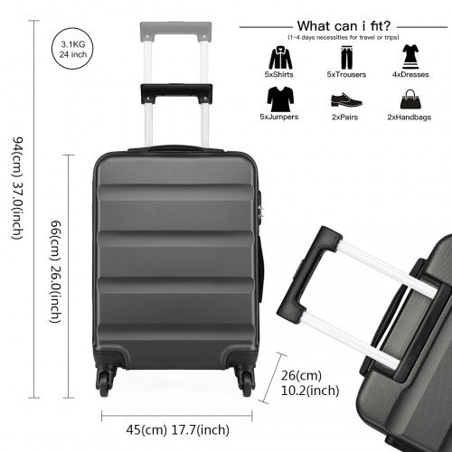 K1991-1L - Kono 24 Inch Horizontal Design ABS Hard Shell Suitcase With TSA Lock - Grey