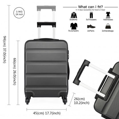 K1991-1L - Kono 24 Inch Horizontal Design ABS Hard Shell Suitcase With TSA Lock - Grey