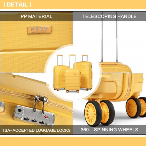 K1997L - KONO 24 INCH HARD SHELL PP SUITCASE - YELLOW