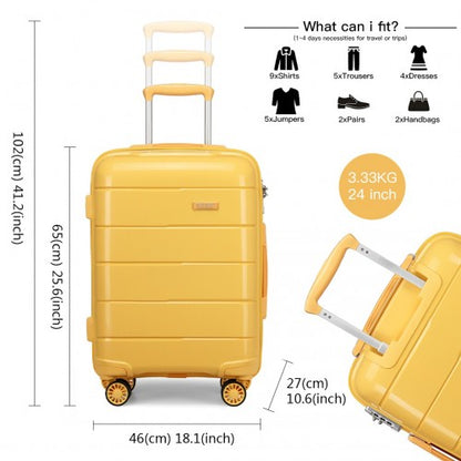 K1997L - KONO 24 INCH HARD SHELL PP SUITCASE - YELLOW