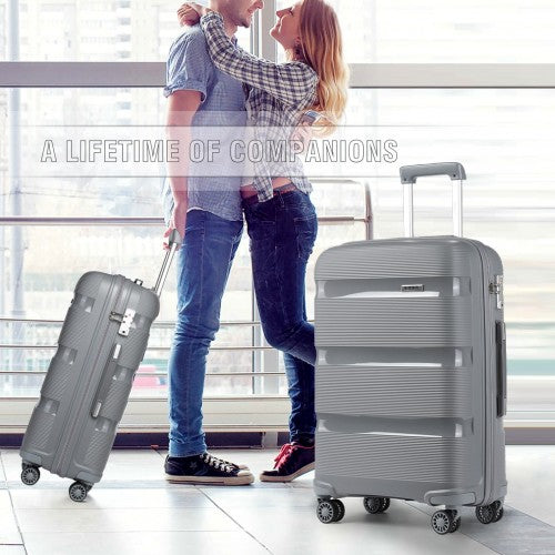 K2092L - Kono 24 Inch Bright Hard Shell PP Suitcase - Classic Collection - Grey