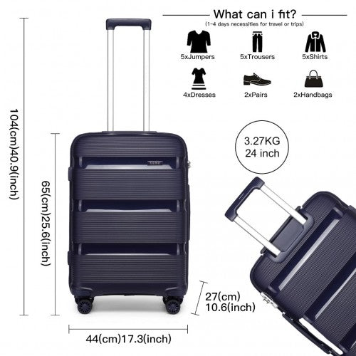 K2092L - Kono 24 Inch Bright Hard Shell PP Suitcase - Classic Collection - Navy