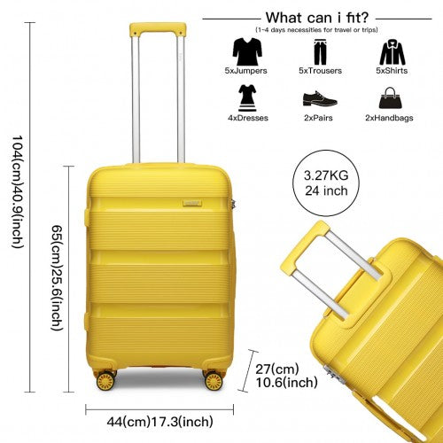 K2092L - Kono 24 Inch Bright Hard Shell PP Suitcase - Classic Collection - Yellow