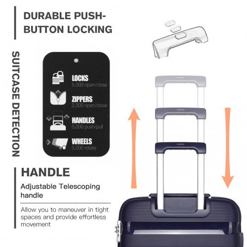 K2092L - Kono 24 Inch Bright Hard Shell PP Suitcase - Classic Collection - Navy
