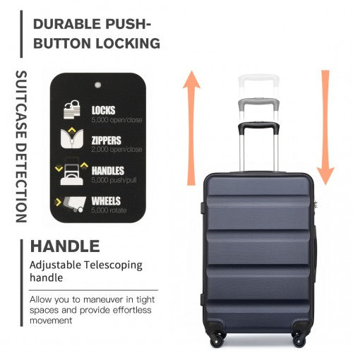 K2191L - Kono 24 Inch Check in Luggage - Streamlined ABS Hardshell Suitcase with Secure TSA Lock - Navy