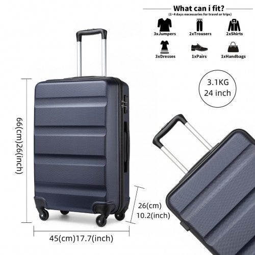 K2191L - Kono 24 Inch Check in Luggage - Streamlined ABS Hardshell Suitcase with Secure TSA Lock - Navy