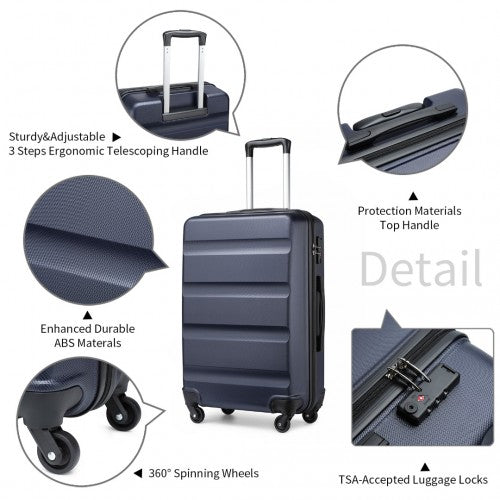K2191L - Kono 24 Inch Check in Luggage - Streamlined ABS Hardshell Suitcase with Secure TSA Lock - Navy