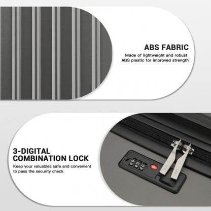 KSK2477 - Kono Durable 24 Inch Lightweight ABS+PC Vertical Textured Check-in Suitcase with Secure 3-Digit Lock - Grey