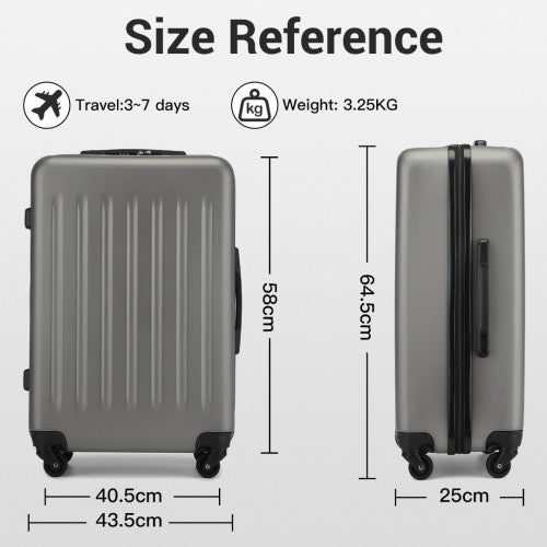 KSK2477 - Kono Durable 24 Inch Lightweight ABS+PC Vertical Textured Check-in Suitcase with Secure 3-Digit Lock - Grey