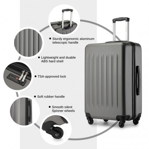 KSK2477 - Kono Durable 24 Inch Lightweight ABS+PC Vertical Textured Check-in Suitcase with Secure 3-Digit Lock - Grey