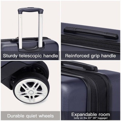 KSK2482 - Kono 24 Inch Expandable Horizontal Engraved Hard Shell ABS+PC Check-In Suitcase with TSA Lock - Navy