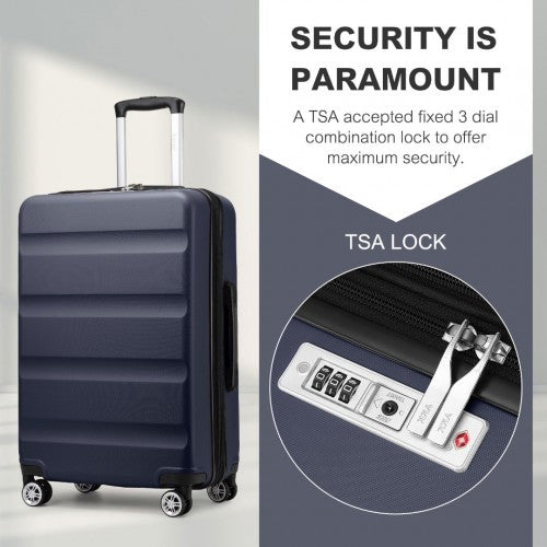 KSK2482 - Kono 24 Inch Expandable Horizontal Engraved Hard Shell ABS+PC Check-In Suitcase with TSA Lock - Navy