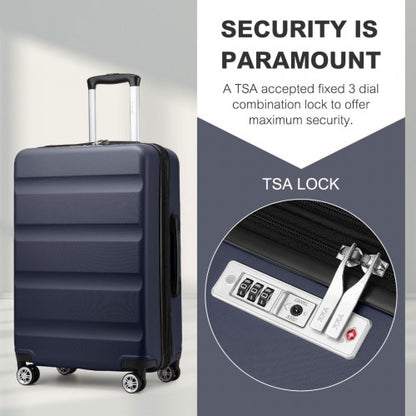 KSK2482 - Kono 24 Inch Expandable Horizontal Engraved Hard Shell ABS+PC Check-In Suitcase with TSA Lock - Navy