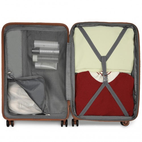 KSK2482 - Kono 24 Inch Expandable Horizontal Engraved Hard Shell ABS+PC Check-In Suitcase with TSA Lock - Cream