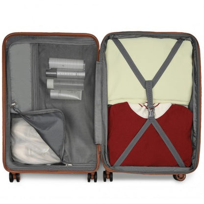 KSK2482 - Kono 24 Inch Expandable Horizontal Engraved Hard Shell ABS+PC Check-In Suitcase with TSA Lock - Cream