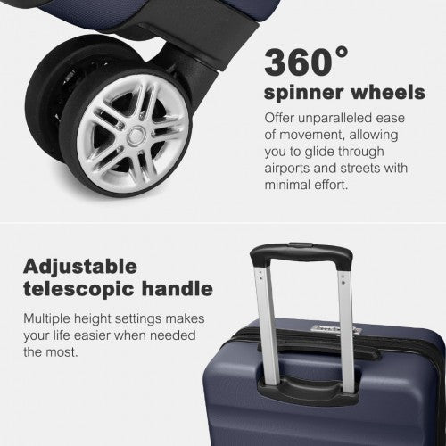 KSK2482 - Kono 24 Inch Expandable Horizontal Engraved Hard Shell ABS+PC Check-In Suitcase with TSA Lock - Navy