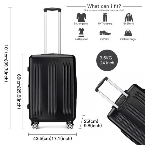 Kono KSK2483 24-inch black suitcase – detail view 24