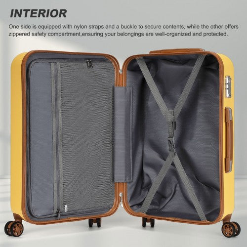 KSK2486 - Kono Stylish ABS+PC 24 Inch Polka Dot Hard Shell Suitcase With TSA Lock - Yellow And Brown