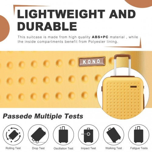 KSK2486 - Kono Stylish ABS+PC 24 Inch Polka Dot Hard Shell Suitcase With TSA Lock - Yellow And Brown