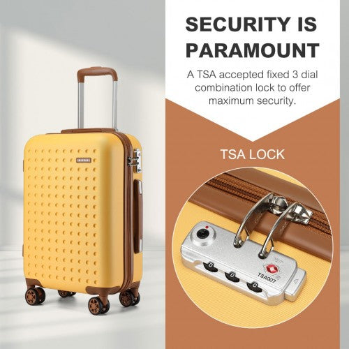 KSK2486 - Kono Stylish ABS+PC 24 Inch Polka Dot Hard Shell Suitcase With TSA Lock - Yellow And Brown