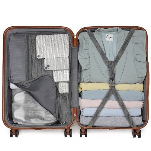 KSK2486 - Kono Stylish ABS+PC 24 Inch Polka Dot Hard Shell Suitcase With TSA Lock - Yellow And Brown