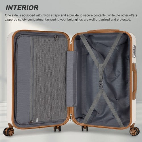 KSK2486 - Kono Stylish ABS+PC 24 Inch Polka Dot Hard Shell Suitcase With TSA Lock - Cream And Brown