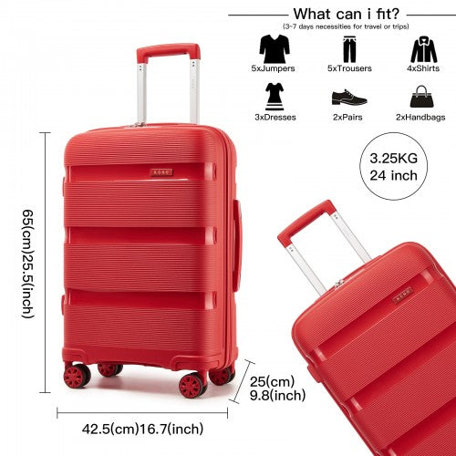 KSK2492 - Kono 24-Inch PP Hardshell Suitcase–Durable Checked Luggage with TSA Lock & 360° Spinner Silent Wheels - Red