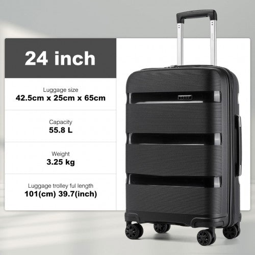 KSK2492 - Kono 24-Inch PP Hardshell Suitcase–Durable Checked Luggage with TSA Lock & 360° Spinner Silent Wheels - Black