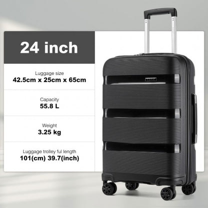 KSK2492 - Kono 24-Inch PP Hardshell Suitcase–Durable Checked Luggage with TSA Lock & 360° Spinner Silent Wheels - Black