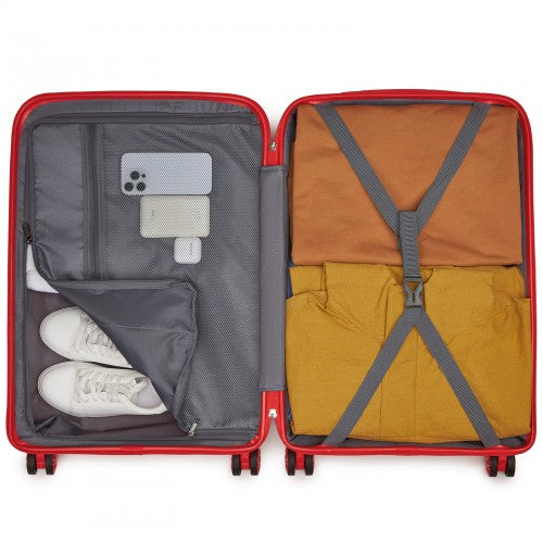 KSK2492 - Kono 24-Inch PP Hardshell Suitcase–Durable Checked Luggage with TSA Lock & 360° Spinner Silent Wheels - Red